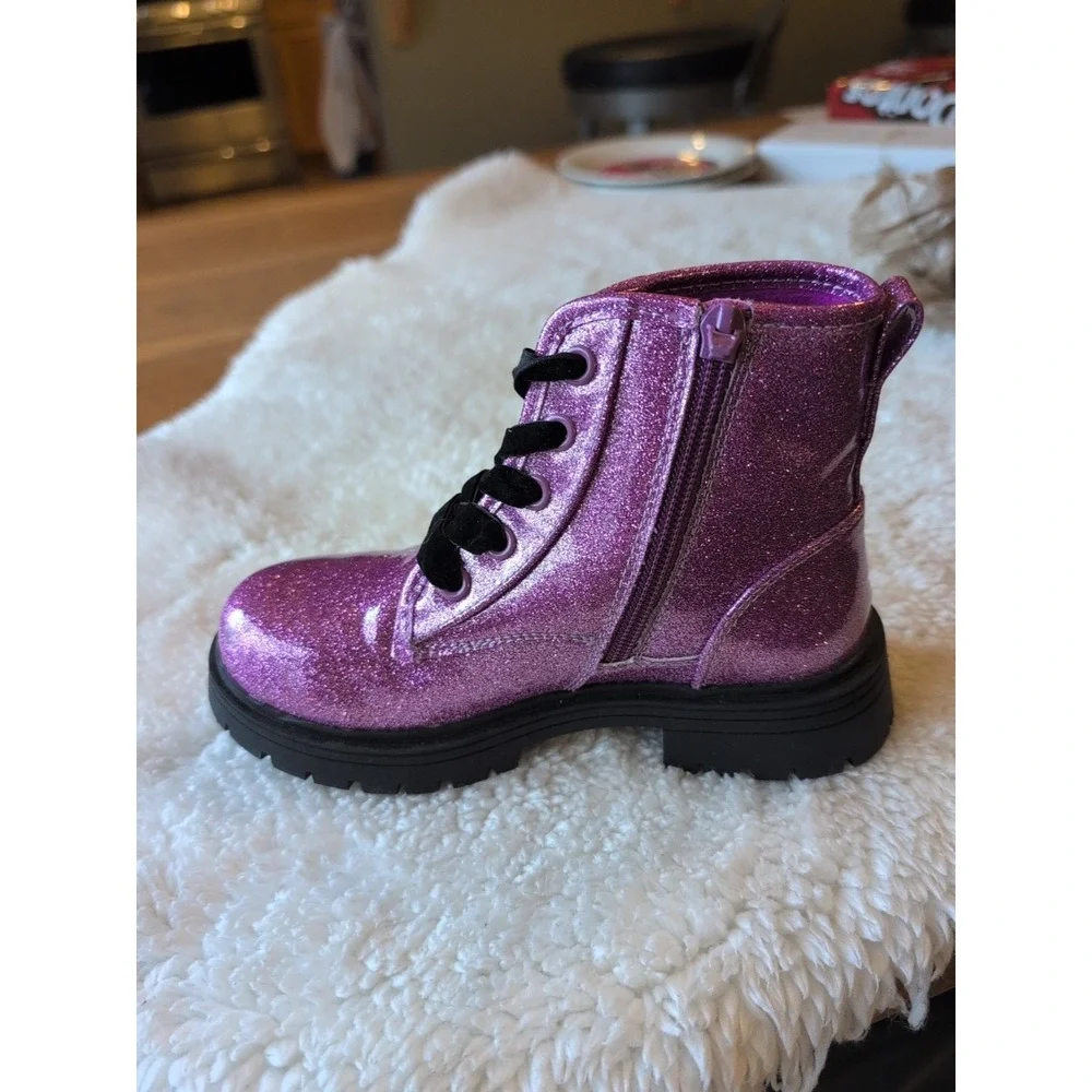 K Komforme‎ Girls' Purple Glitter Ankle  Boots Sz 12 Lace Up Waterproof Combat